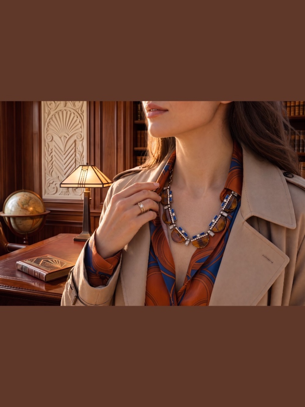 Baublebar Tortoiseshell and Sapphire Enamel Art Deco Style Statement Necklace